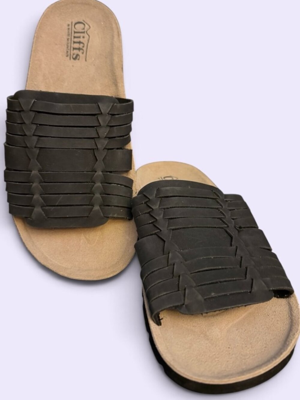 Cliffs by White Mountain Black Huarache Style Vegan leather Slide Sandals Sz 6.5